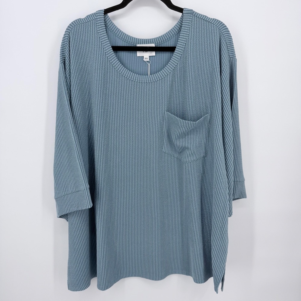 Andree by Unit Ribbed Top Womens 1X Fits 2X 3x Blue Boxy Oversized  NWT